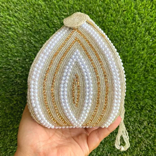 Handmade Wedding White Pearl Potli Purse/Clutch Image 3