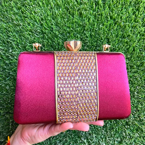 Magenta Fuchsia Satin Wedding Bag/Clutch with Removable Chain Image 2