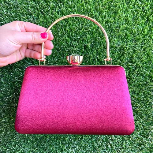 Magenta Fuchsia Satin Wedding Bag/Clutch with Removable Chain Image 3