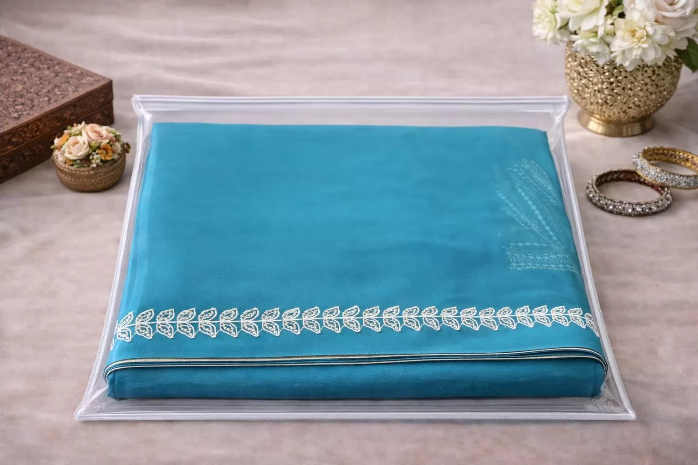 Teal Embroidered Georgette Saree Image 2