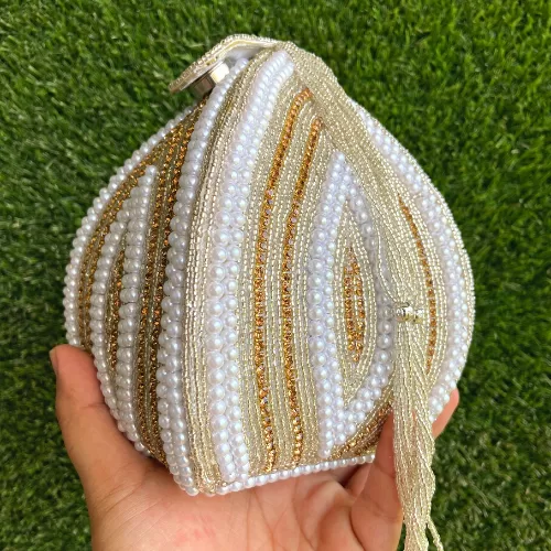 Handmade Wedding White Pearl Potli Purse/Clutch Image 2