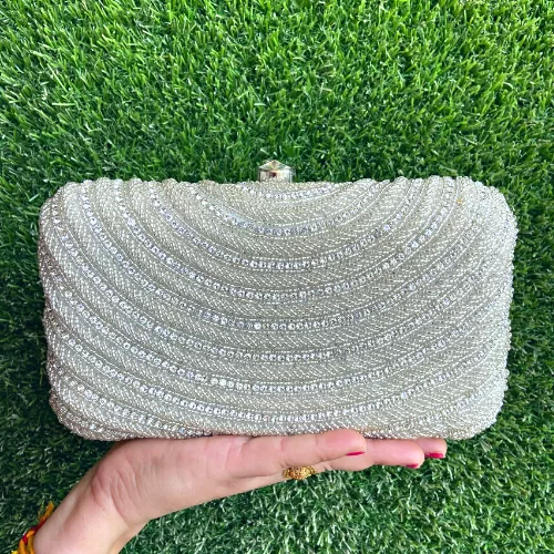 Sparkly Silver Tone Clasp Clutch Perfect Eye-Catching - Clutches | Laadosa Creations