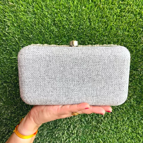 Sparkly Silver Tone Clasp Clutch Perfect Eye-Catching Image 2
