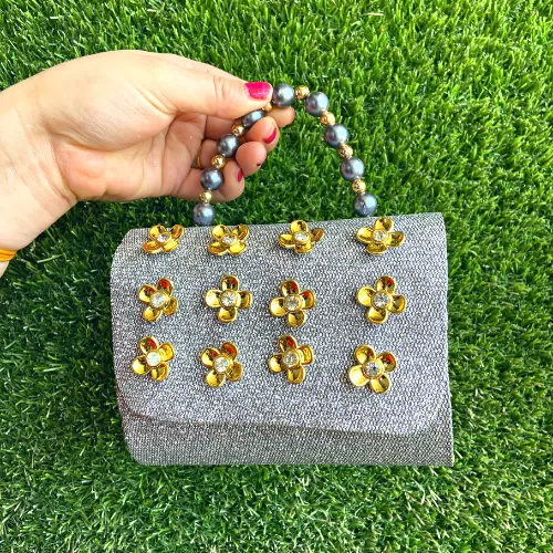 Mini Handmade Silver Tone And Golden Clutch For Kids - Clutches | Laadosa Creations