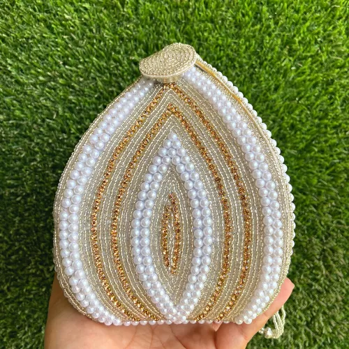Handmade Wedding White Pearl Potli Purse/Clutch - Clutches | Laadosa Creations
