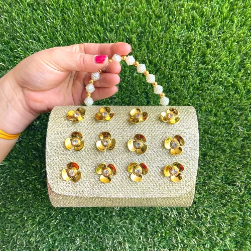 Mini Handmade Golden And White Clutch For Kids - Clutches | Laadosa Creations