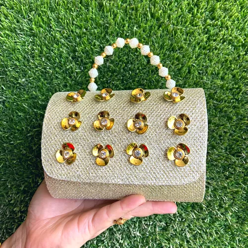 Mini Handmade Golden And White Clutch For Kids Image 2