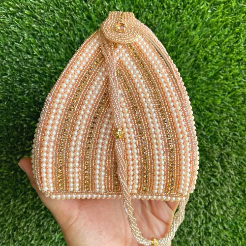 Handmade Designer Rose Gold Colored Pearl Handbag/Clutche Image 2