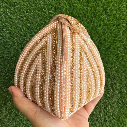 Handmade Designer Rose Gold Colored Pearl Handbag/Clutche Image 3