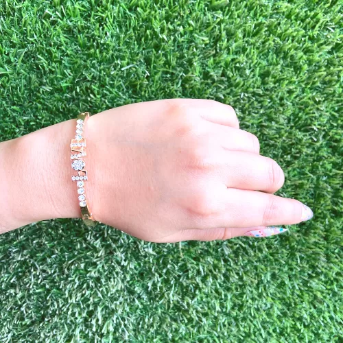 Love Name Rhinestone Studded Rose Gold Colored Bracelet For Girls Image 4