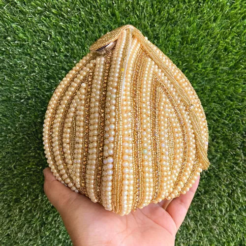 Handcrafted Designer Gold Pearl Potli Bag/Clutche Image 2