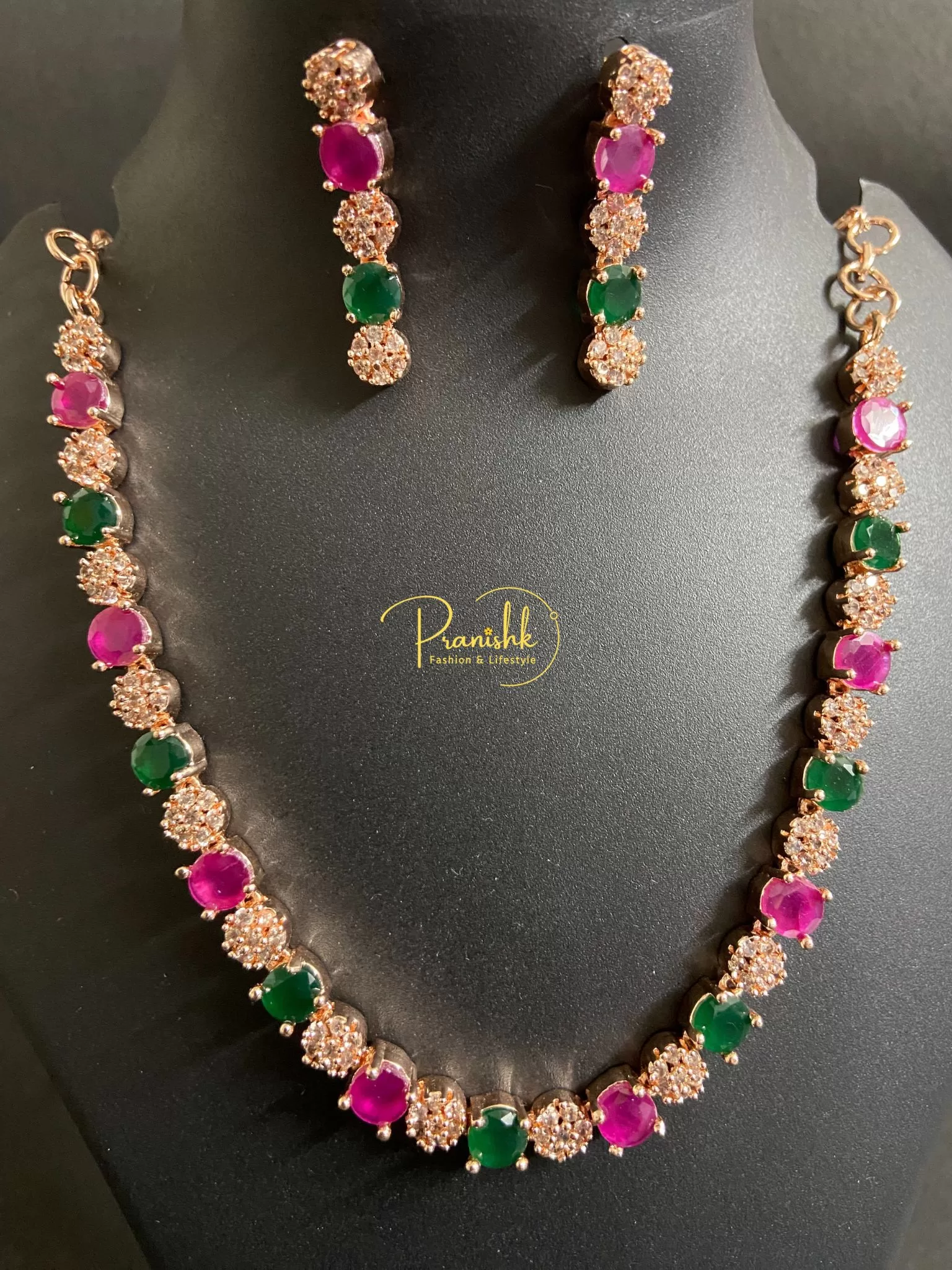 Pink And Green Elegant AD Necklace Image 2