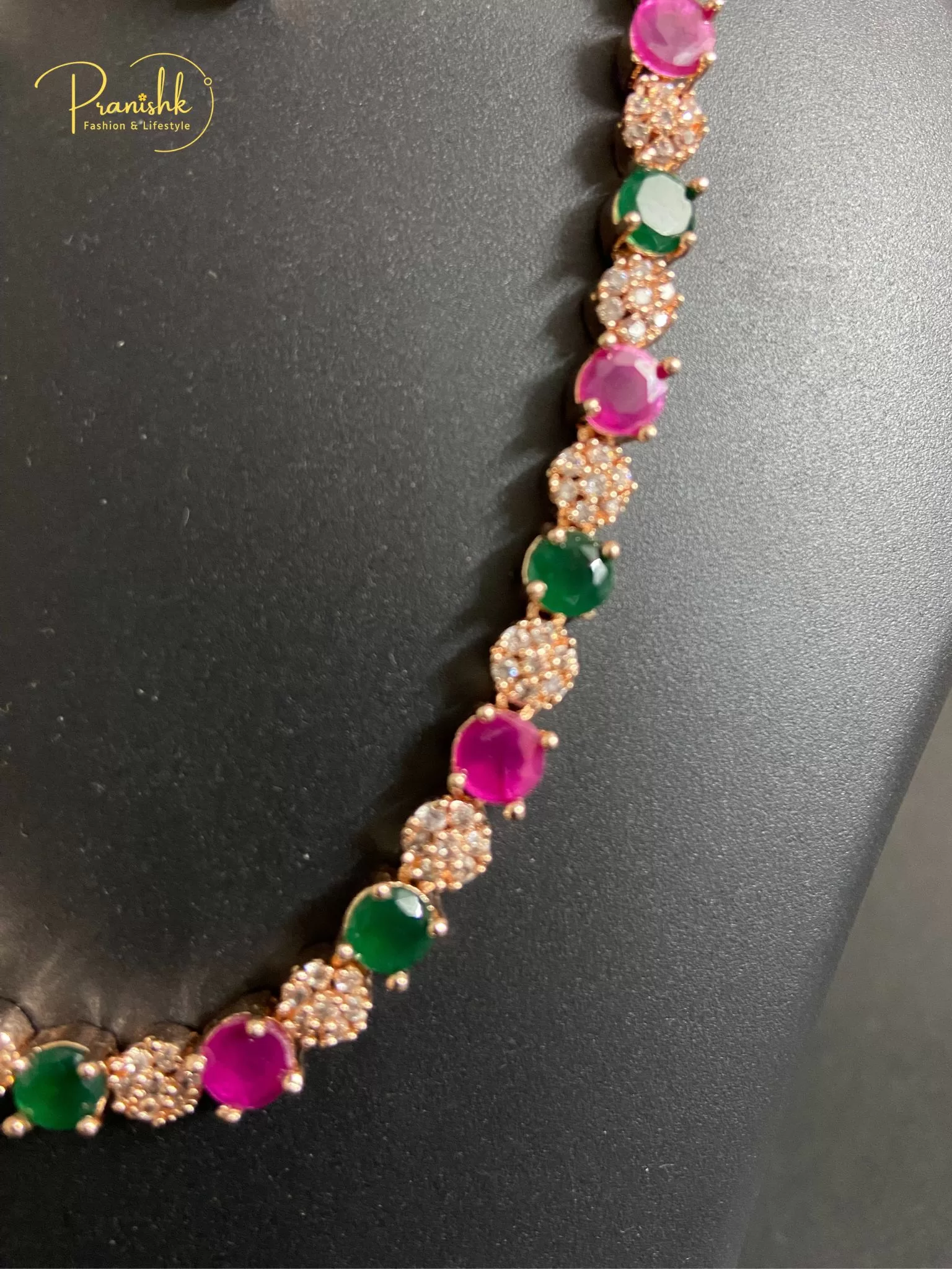 Pink And Green Elegant AD Necklace Image 3