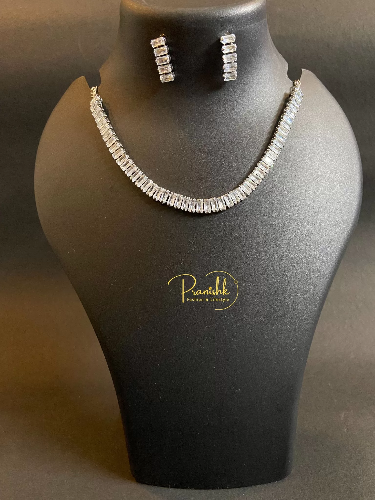 Silver Tone Single Line AD Necklace - Necklaces | Laadosa Creations
