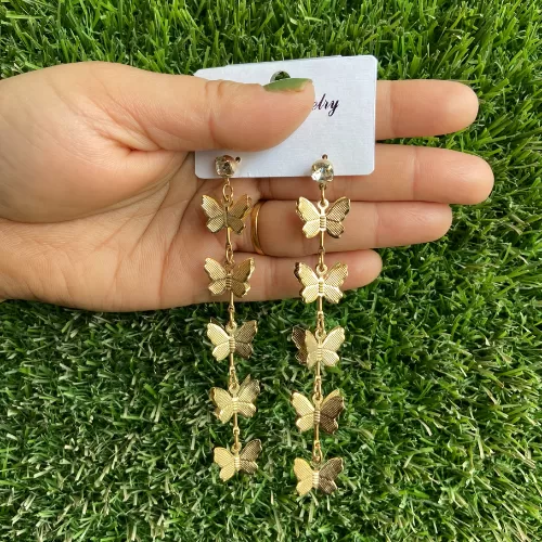 Golden Butterfly Long Earrings - Earrings | Laadosa Creations