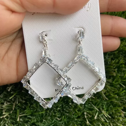 Diamond Shape Crystal Party Earrings Image 2