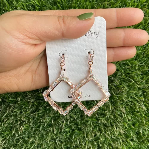 Rose Gold Colored Diamond Shape Party Earrings - Earrings | Laadosa Creations
