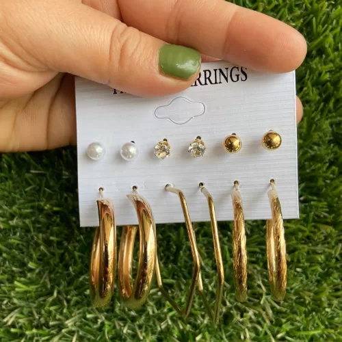 Korean Hoop And Pearl Stud 6 Pair of Earrings - Earrings | Laadosa Creations