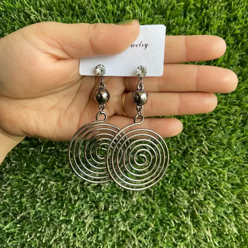 Silver Tone Spiral With Solitaire Earrings - Earrings | Laadosa Creations