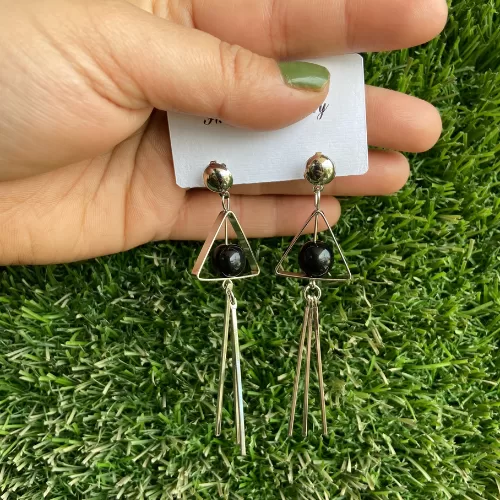 Triangle Tahitian Black Pearl Earrings - Earrings | Laadosa Creations
