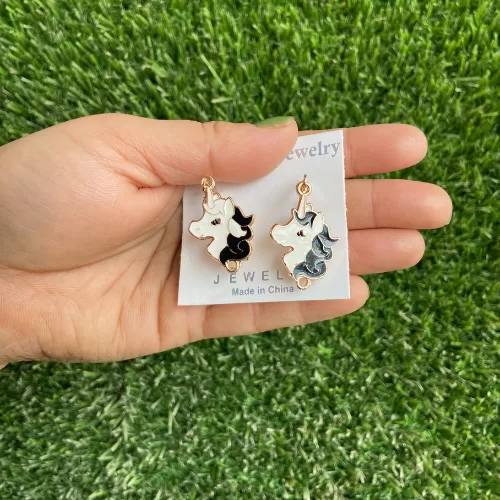 Black And White Unicorn Design Earrings Image 2