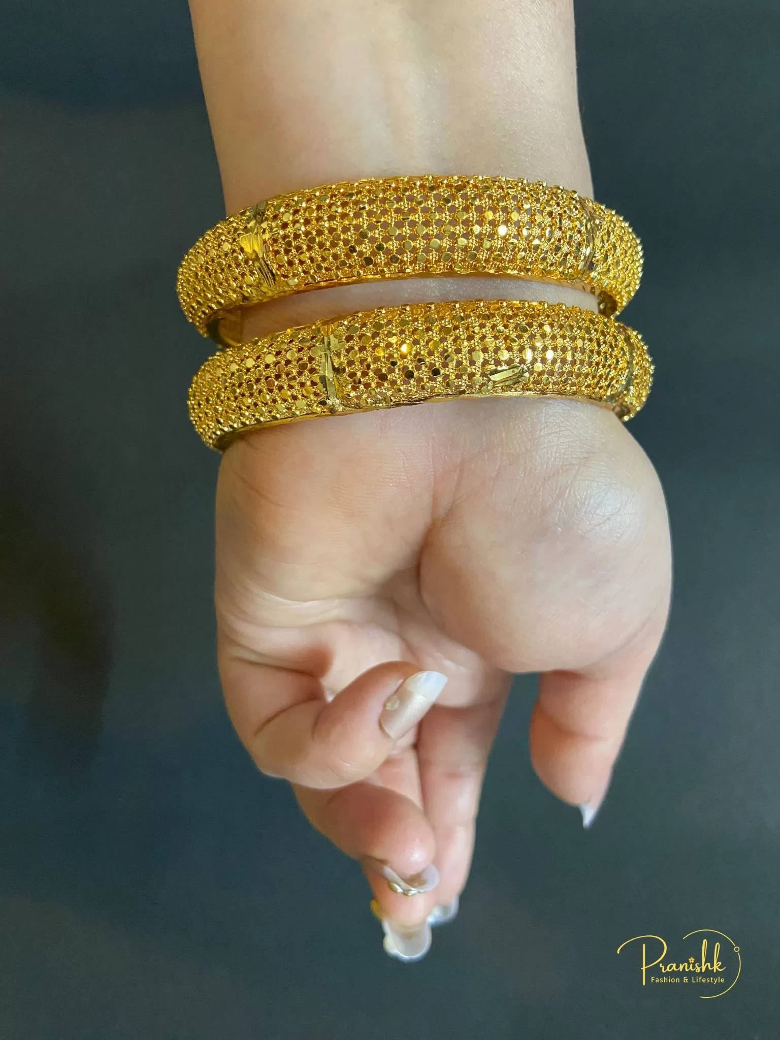 Royal Gold Kada Bangles-Set of 2, Size 2.8 - Bangles | Laadosa Creations