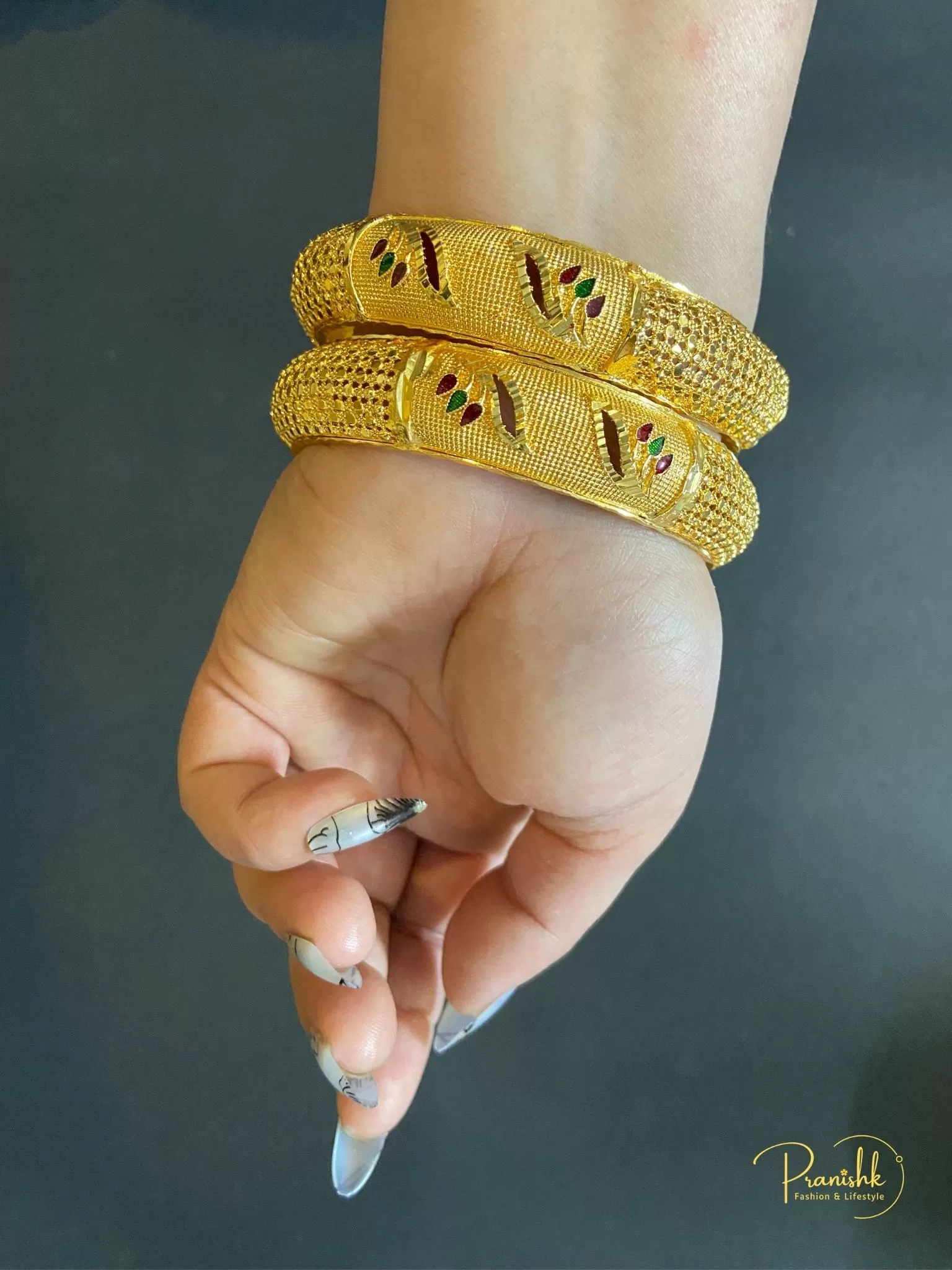 Gold Tone Traditional Thick Kada-Set of 2, Size 2.8 - Bangles | Laadosa Creations