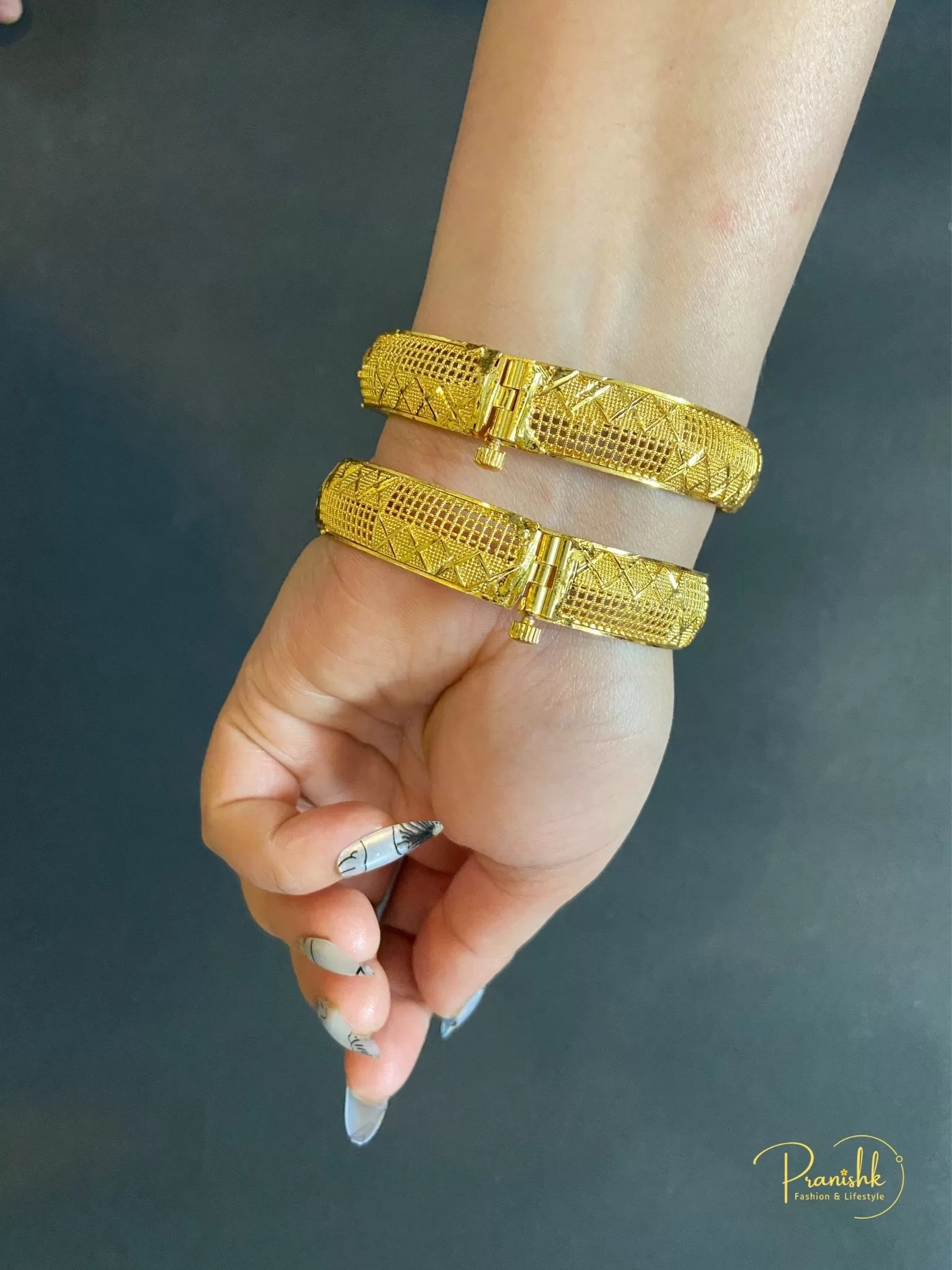 Openable Lock Type Gold Tone Ethnic Indian Traditional Kada-Set of 2, Size 2.8 - Bangles | Laadosa Creations