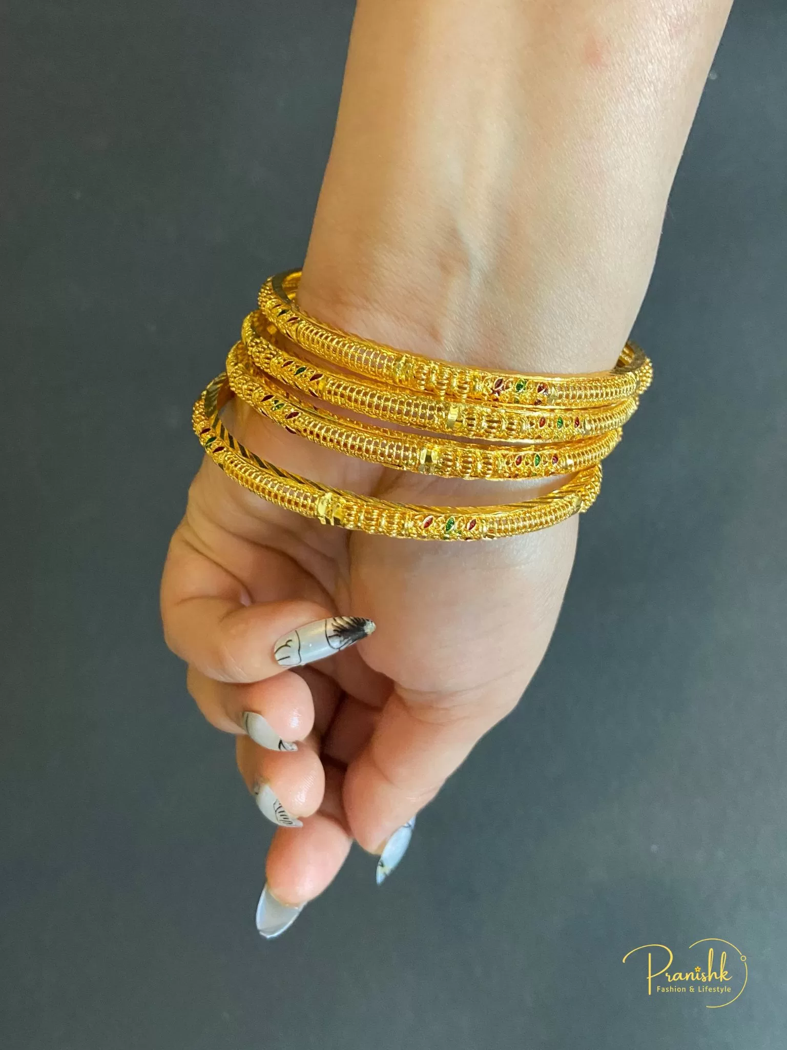 Daily Use Micro Gold Tone Bangles-Set of 4, Size 2.8 - Bangles | Laadosa Creations
