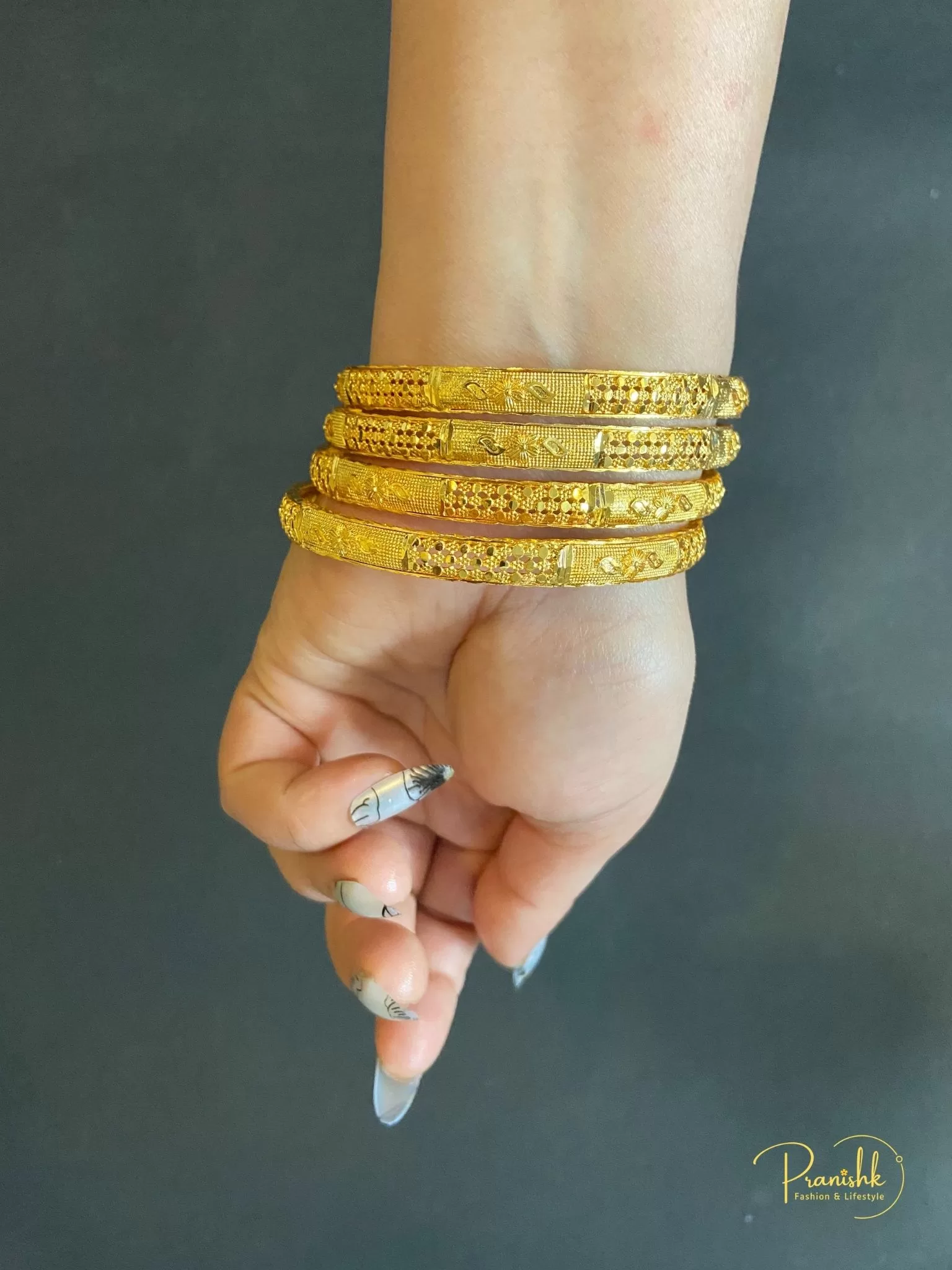 Gold Bangles Comfort Fit design-Set of 4, Size 2.8 - Bangles | Laadosa Creations