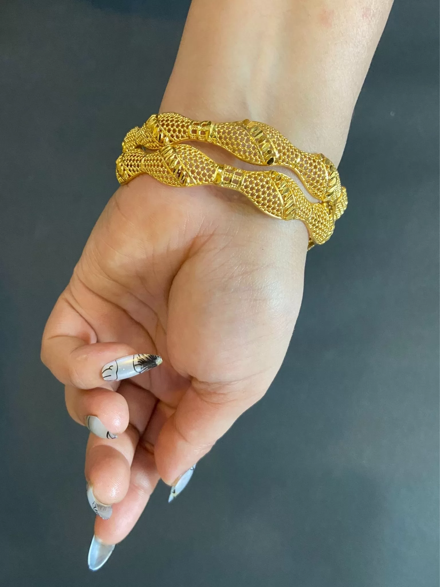 Wedding and Party Wear Gold Bangles-Set of 2, Size 2.8 - Bangles | Laadosa Creations