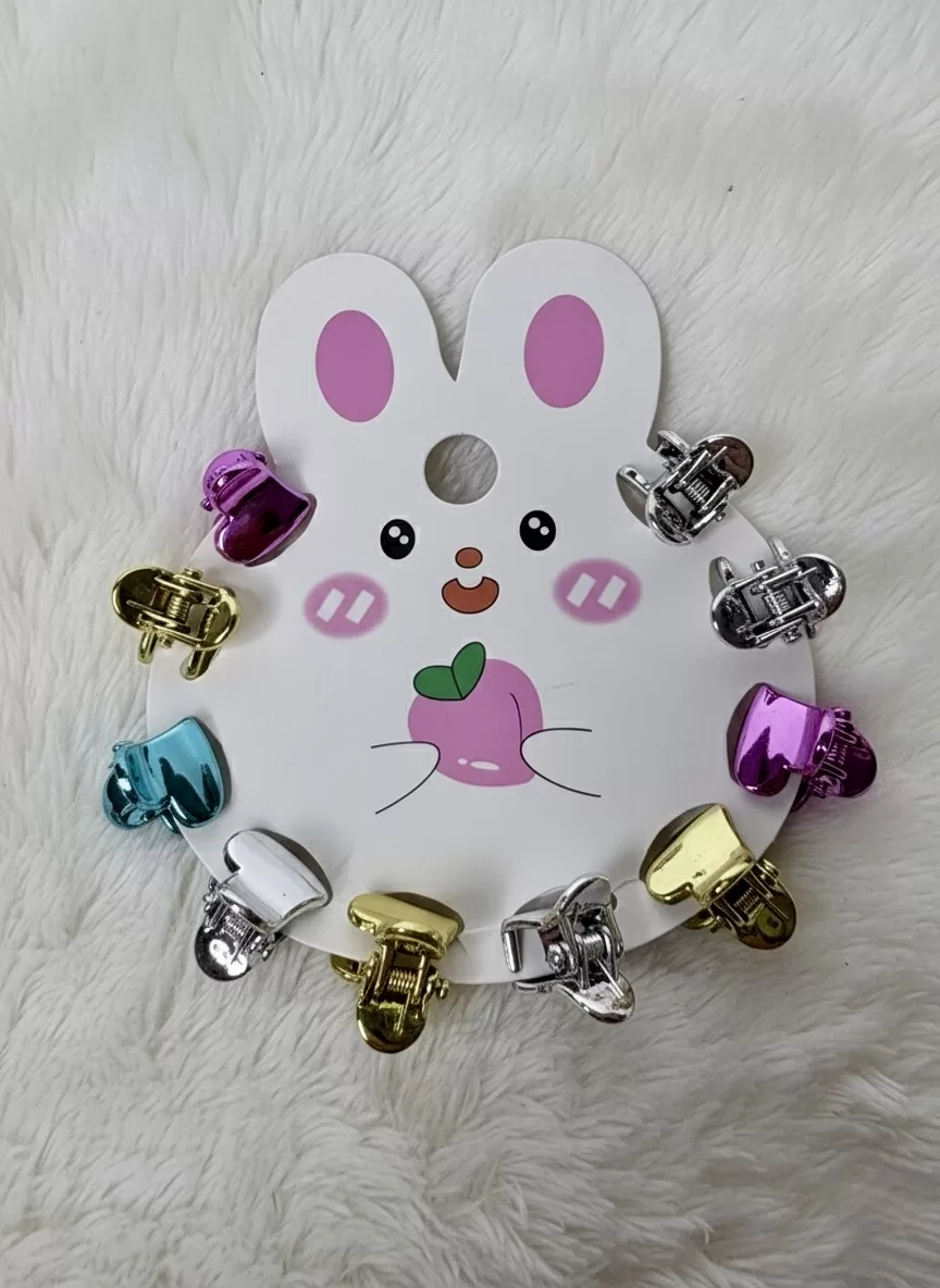 Mini Metallic Heart Hair Claw Clips, Set of 12 (Multicolor, Cute Kids Hair Accessories) - Hair Clips | Laadosa Creations