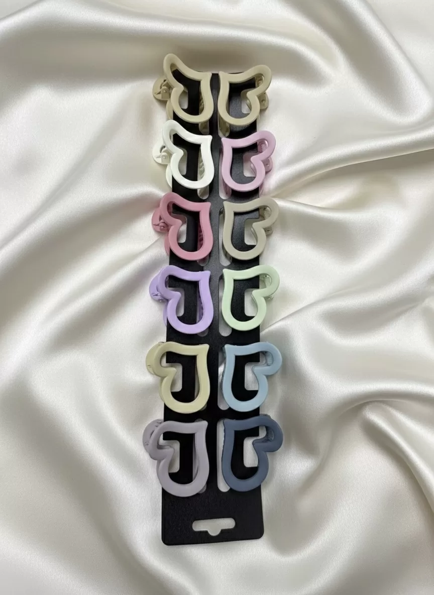 Matte Pastel Heart Hair Claw Clips, Set of 12 (Soft Touch Finish, Cute Girls & Women Accessories) - Hair Clips | Laadosa Creations