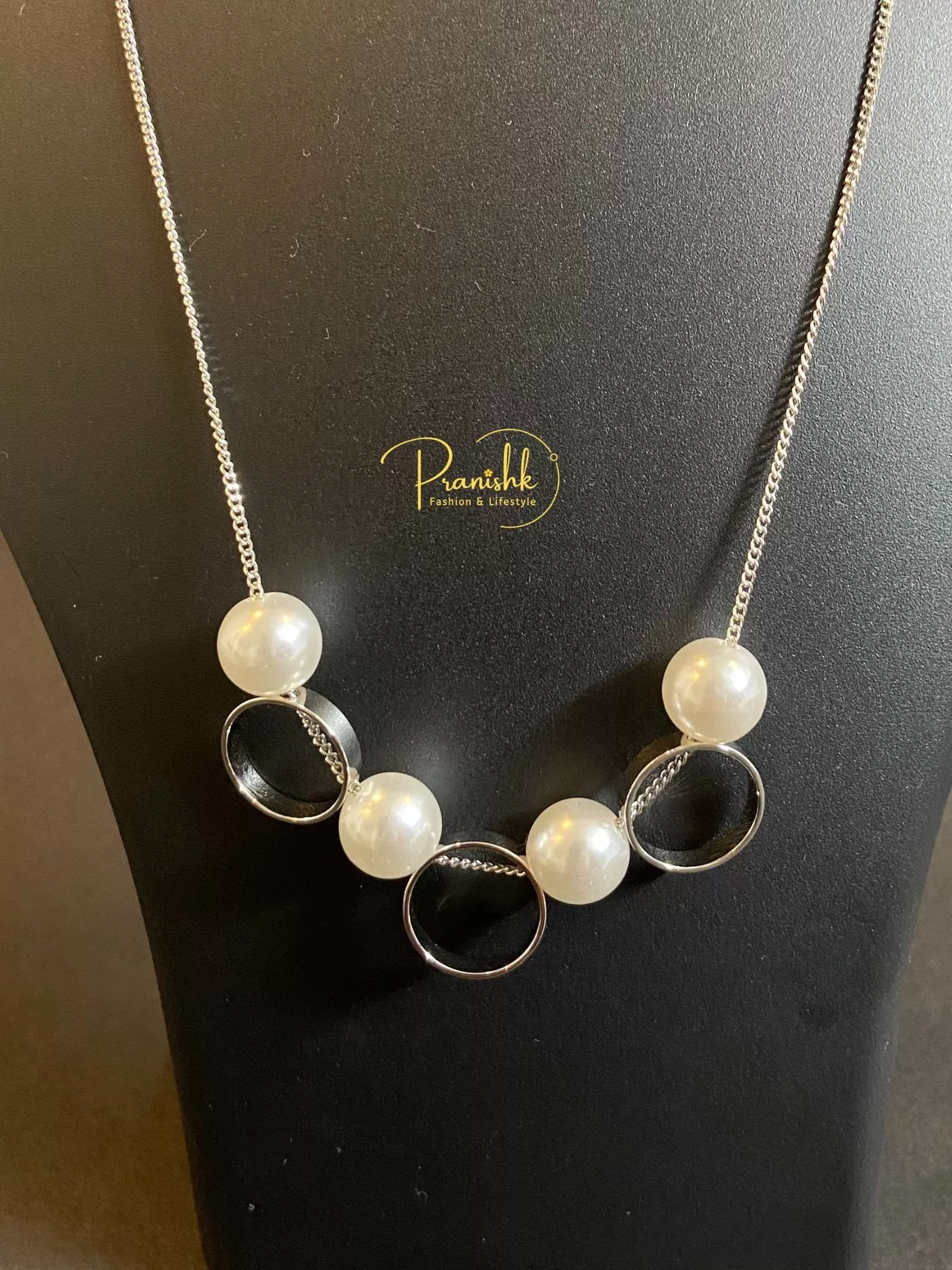 Stainless Steal Rings with Pearl Pendant Image 2