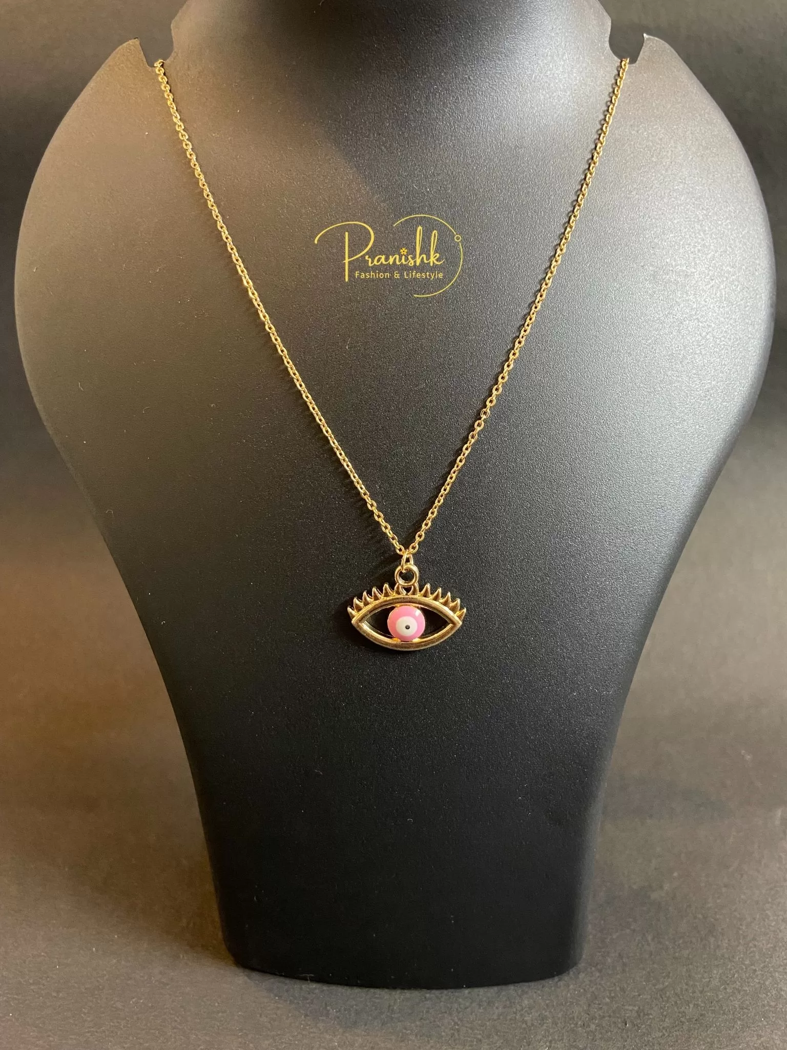 Golden And Pink Evil Eye Anti Tarnish Pendant - Pendants | Laadosa Creations