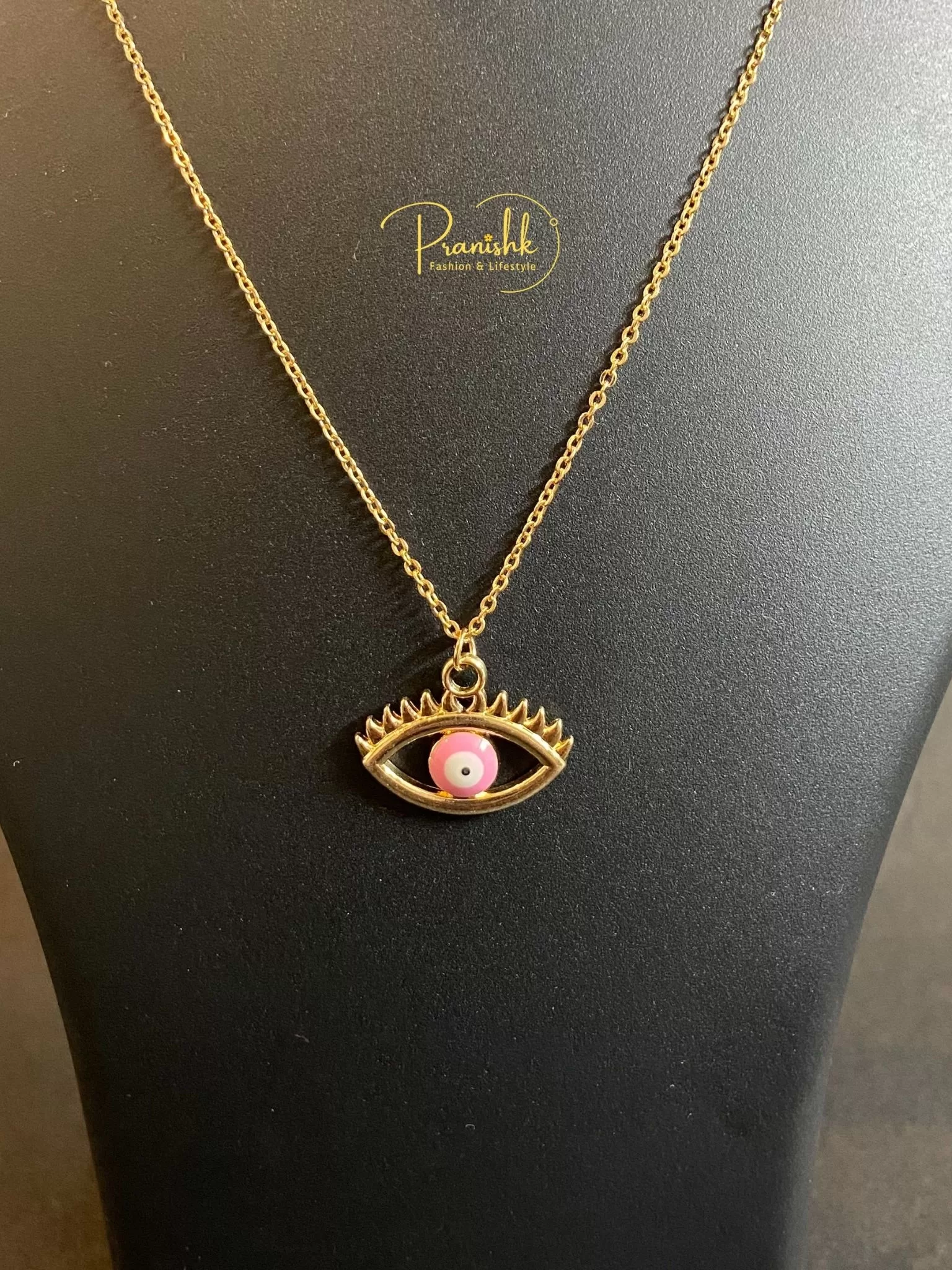 Golden And Pink Evil Eye Anti Tarnish Pendant Image 2