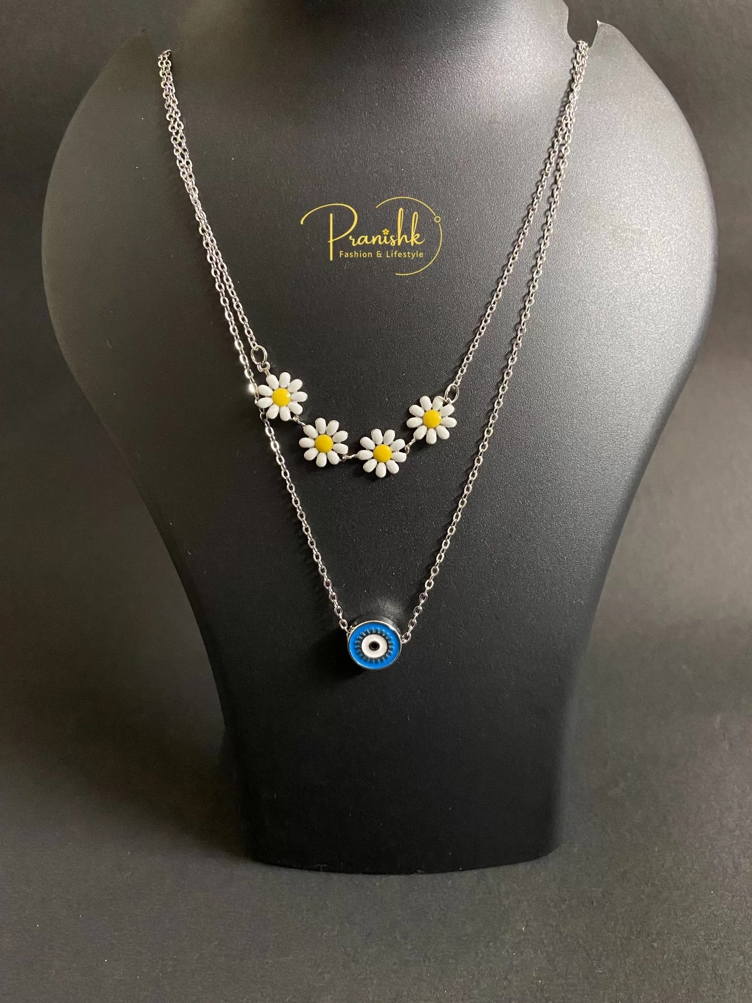 Evil Eye With Daisy Flower Pendant - Pendants | Laadosa Creations