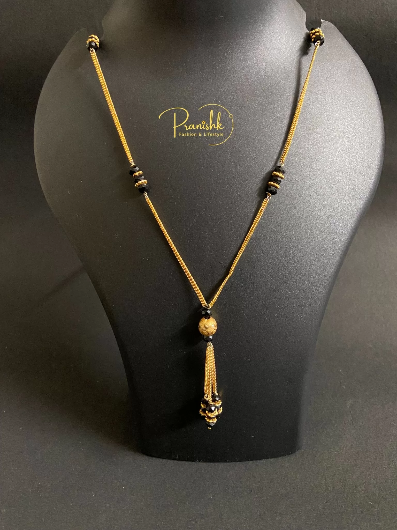 Black Beads Gold Pendant - Pendants | Laadosa Creations