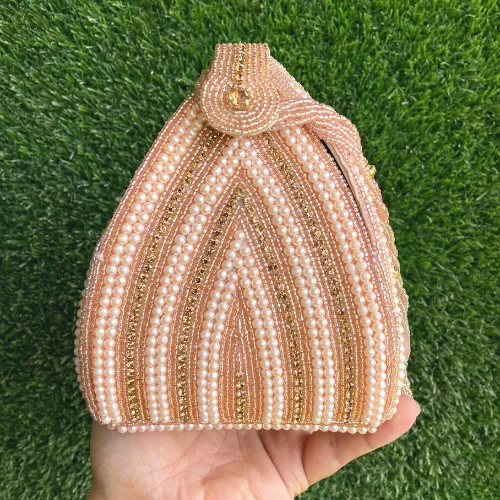 Handmade Designer Rose Gold Colored Pearl Handbag/Clutche - Clutches | Laadosa Creations