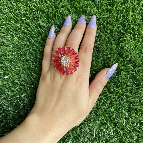 Red Flower Design AD Ring Image 2