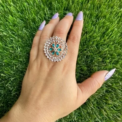 Adjustable Crystal Stone Rings - Aqua - Rings | Laadosa Creations