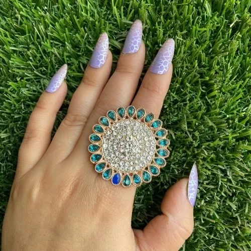 Traditional Peacock Colored Adjustable Ring Image 2