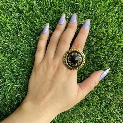 Ancient Black And Golden Circle Shape Egyptian Ring - Rings | Laadosa Creations