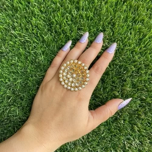 Latest Traditional Pearl With Yellow Chimes Women's Ring - Rings | Laadosa Creations