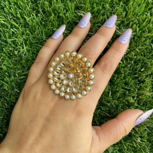 Latest Traditional Pearl With Yellow Chimes Women's Ring Image 2