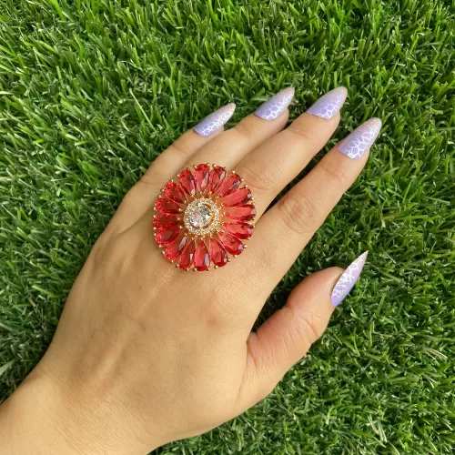 Red Flower Design AD Ring - Rings | Laadosa Creations