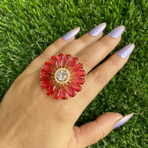 Red Flower Design AD Ring Image 3