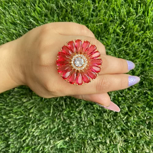 Red Flower Design AD Ring Image 4