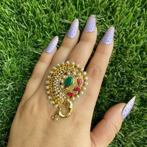 Stunning Peacock Design Multi Stone Ring Image 2