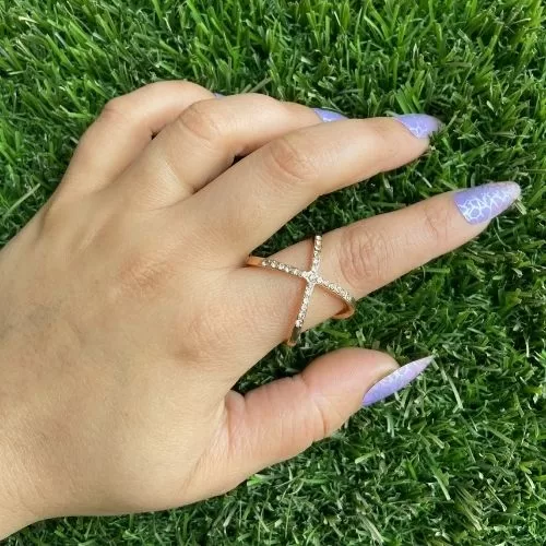 Double Cross Line Studded Ring Image 2